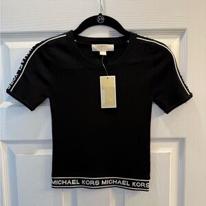 Michael Kors Black Short Sleeve Tee with Branded Hem